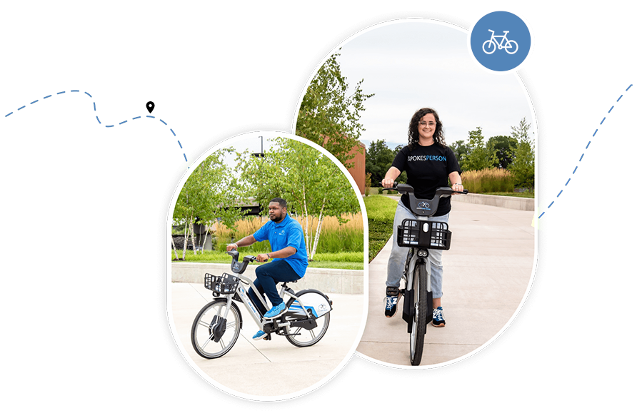 Two cyclists casually riding in an urban area