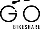 White and black line drawing of a bike over the words YOGOBOIKESHARE